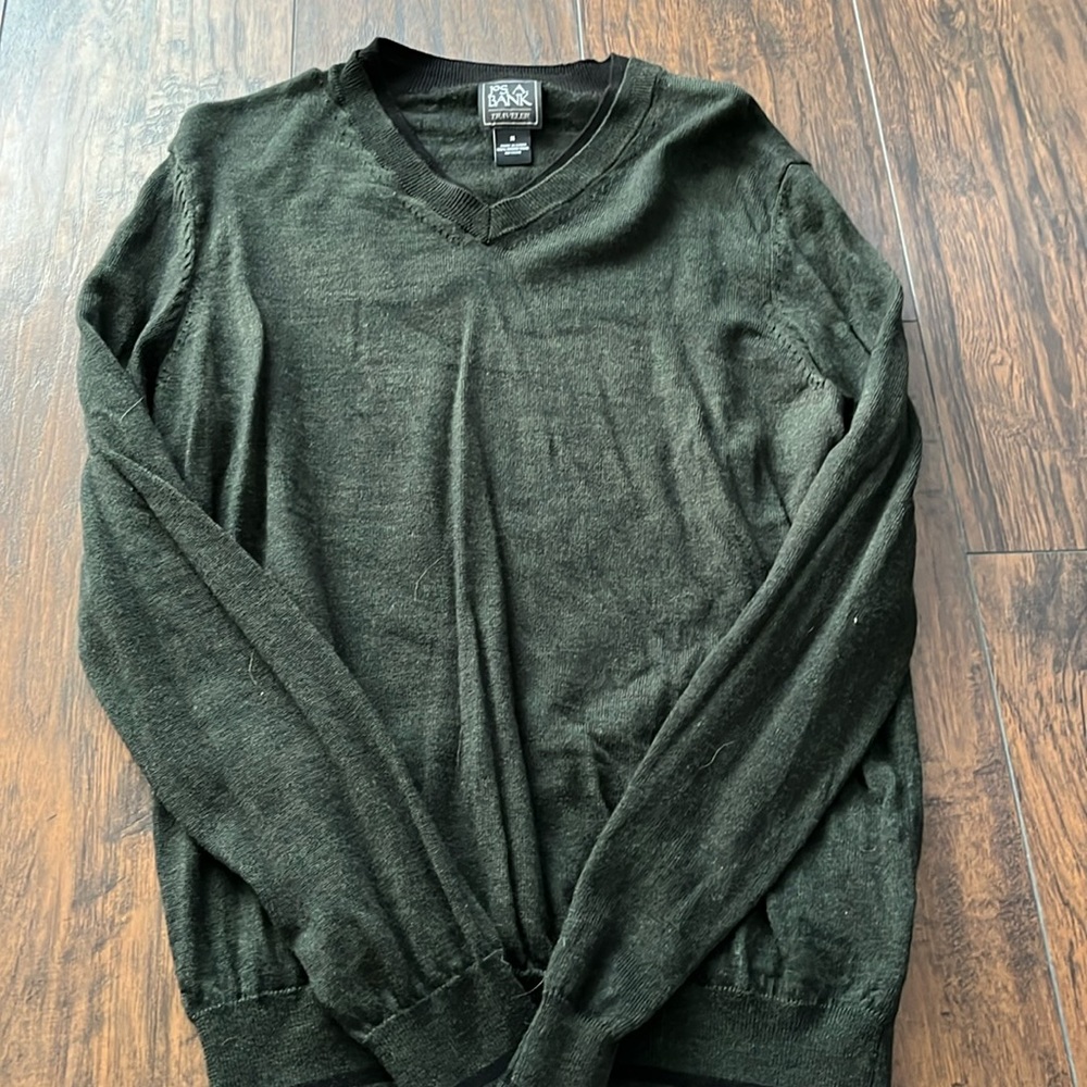 Joseph A. Bank NWOT Men’s Olive/Merino Wool V‑Neck Sweater Medium Classic Knit